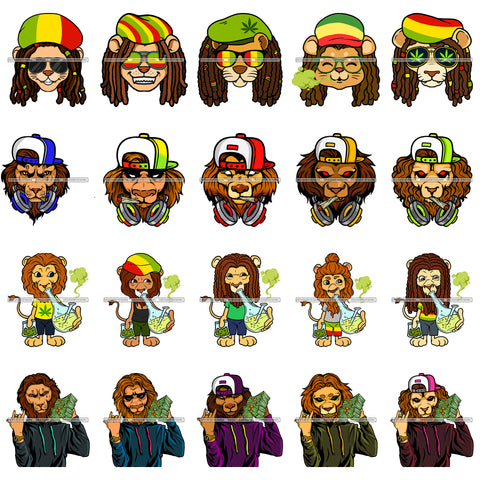 Bundle 20 Rasta Lion Smoking Bong Gangster Money Talks SVG JPG PNG Vector Designs Clipart For Cricut Silhouette Cut Cutting and More!