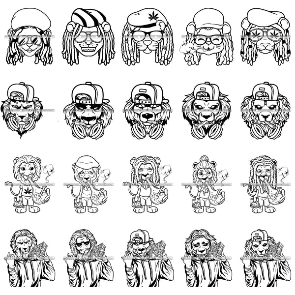 Bundle 20 Rasta Lion Smoking Bong Gangster Money Talks SVG JPG PNG Vector Designs Clipart For Cricut Silhouette Cut Cutting and More!