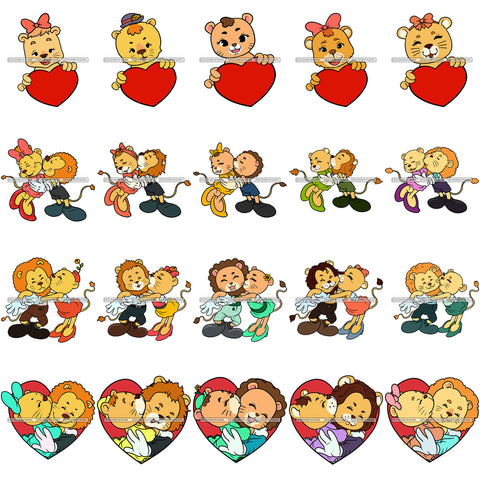 Bundle 20 Cute Lion Lioness Animal Couple Loving Kissing Love SVG JPG PNG Vector Designs Clipart For Cricut Silhouette Cut Cutting and More!