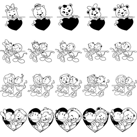 Bundle 20 Cute Lion Lioness Animal Couple Loving Kissing Love SVG JPG PNG Vector Designs Clipart For Cricut Silhouette Cut Cutting and More!
