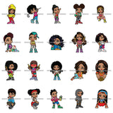 Bundle 20 Cute Lola Cartoon Character Gangsta Gangster Big Eyes Fashion Diva Melanin Nubian Gun Weapon Bad Ass Girl SVG JPG PNG Vector Clipart Cricut Silhouette Cut Cutting