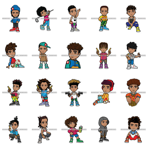 Bundle 20 Cute Boy Character Activities Hand Gun Golfing Male SVG PNG JPG Cutting Files For Silhouette Cricut and More!