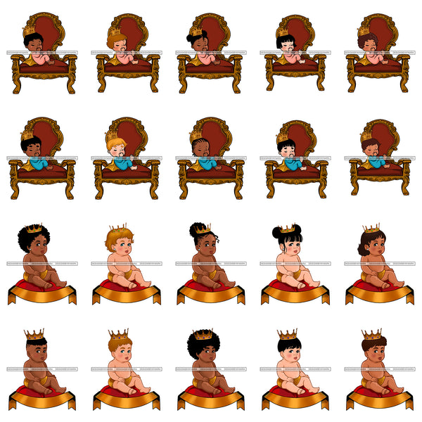 Bundle 20 Cute Newborn Sitting Throne Crown Prince Princess Infant Adorable Toddlers Babies Boys Girls JPG PNG Cutting Files For Silhouette Cricut and More