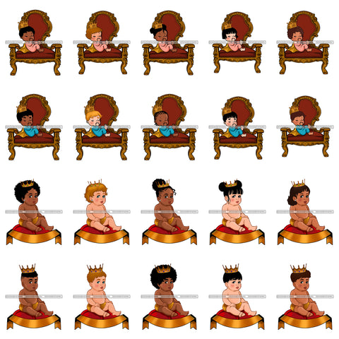 Bundle 20 Cute Newborn Sitting Throne Crown Prince Princess Infant Adorable Toddlers Babies Boys Girls JPG PNG Cutting Files For Silhouette Cricut and More