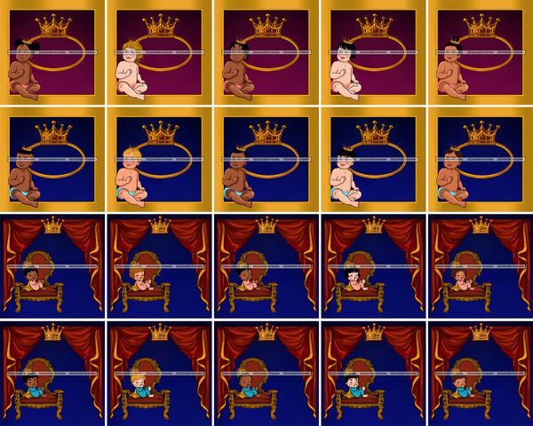 Bundle 20 Cute Newborn Sitting Throne Crown Prince Princess Infant Adorable Toddlers Babies Boys Girls JPG PNG Cutting Files For Silhouette Cricut and More