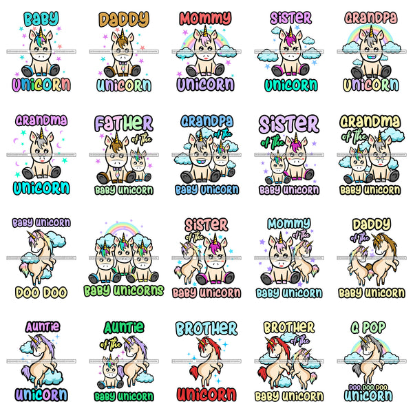 Bundle 20 Cute Auntie Grandma Father Grandpa Baby Unicorns Clouds Lovely Family Celebration Fantasy Fairytale SVG JPG PNG Vector Clipart Cricut Silhouette Cut Cutting