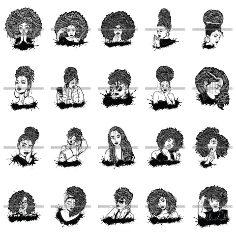Bundle 20 Afro Melanin Pretty Woman Melanin Dripping Splash Black Girl Magic Nubian PNG JPG SVG Cutting Files For Silhouette Cricut and More!