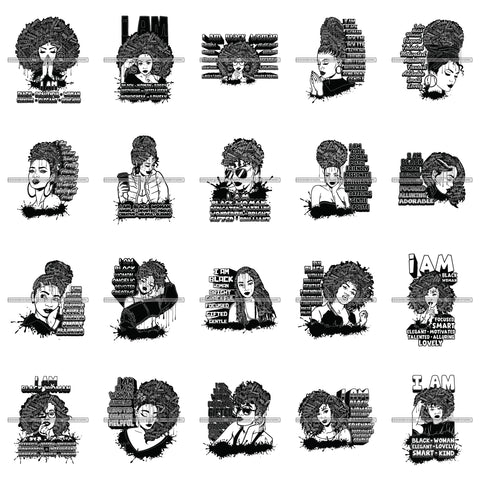 Bundle 20 Afro Melanin Pretty Woman Melanin Dripping Splash Black Girl Magic Nubian PNG JPG SVG Cutting Files For Silhouette Cricut and More!