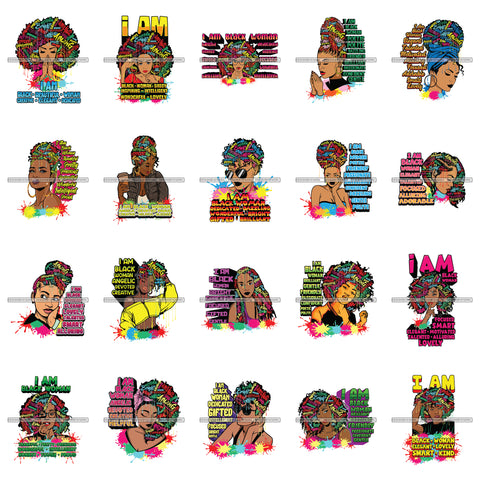 Bundle 20 Afro Melanin Pretty Woman Melanin Dripping Splash Black Girl Magic Nubian PNG JPG SVG Cutting Files For Silhouette Cricut and More!