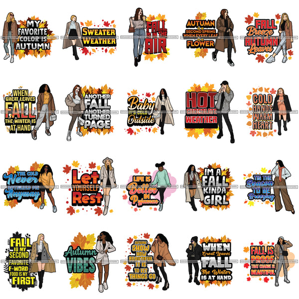 Bundle 20 Fall Winter Cute Quotes Sweater Jackets Fashion Outfit SVG PNG JPG Vector Clipart Silhouette Cricut Cut Cutting