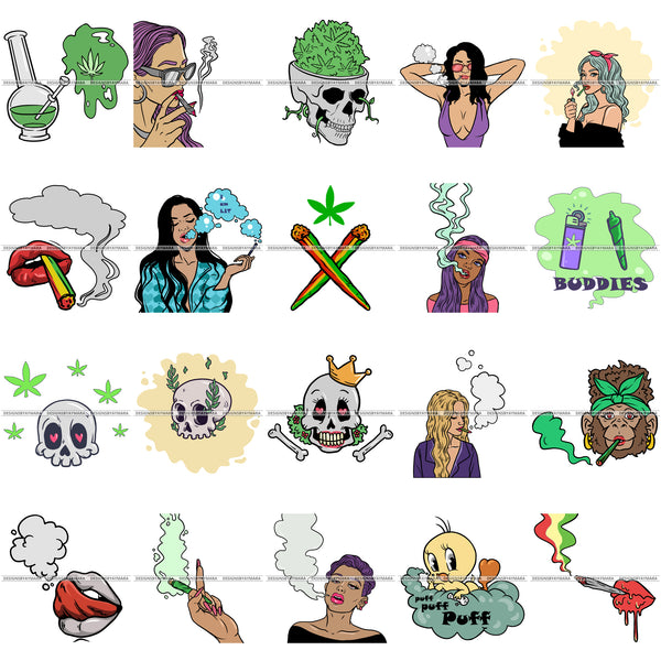 Bundle 20 420 Cannabis Hashish Weed Leaf Grass Marijuana Dispensary Mary Jane Hemp Pot Joint Blunt Stoned High Life SVG Cutting Files