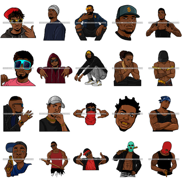 Bundle 20 Gangsta Gangster Hustler Ski Mask Savage Afro Black Man Men 100 Dollar Bill Hustler Hustling SVG PNG JPG Cutting Files For Silhouette Cricut and More!
