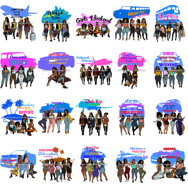 Bundle 20 Girls Weekend Getaway Traveling Buddies Best Friends SVG JPG PNG Cutting Files For Silhouette Cricut and More