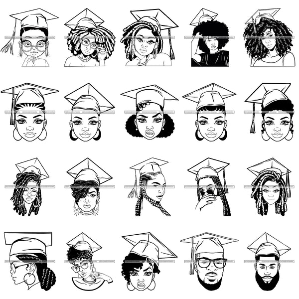 Bundle 20 Graduation Cap Woman Man Success Achievements Education College Ceremony Student Graduate SVG PNG JPG Cutting Files For Silhouette Cricut and More!