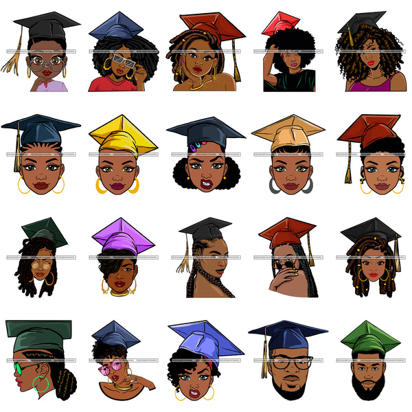 Bundle 20 Graduation Cap Woman Man Success Achievements Education College Ceremony Student Graduate SVG PNG JPG Cutting Files For Silhouette Cricut and More!