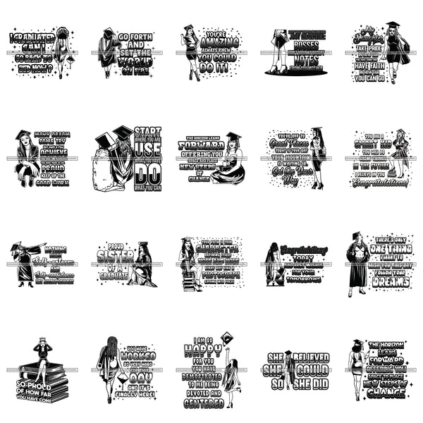 Bundle 20 Graduation Quotes Proud Student Cap Woman Man Success Achievements Education College Ceremony Student Graduate SVG PNG JPG Cutting Files For Silhouette Cricut and More!