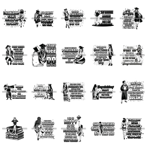 Bundle 20 Graduation Quotes Proud Student Cap Woman Man Success Achievements Education College Ceremony Student Graduate SVG PNG JPG Cutting Files For Silhouette Cricut and More!
