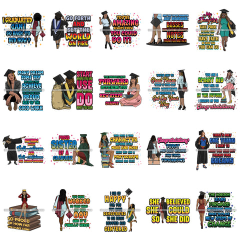 Bundle 20 Graduation Quotes Proud Student Cap Woman Man Success Achievements Education College Ceremony Student Graduate SVG PNG JPG Cutting Files For Silhouette Cricut and More!