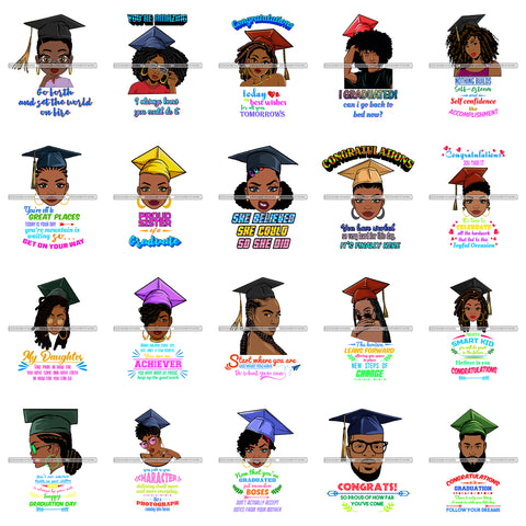 Bundle 20 Graduation Quotes Cap Woman Man Success Achievements Education College Ceremony Student Graduate SVG PNG JPG Cutting Files For Silhouette Cricut and More!
