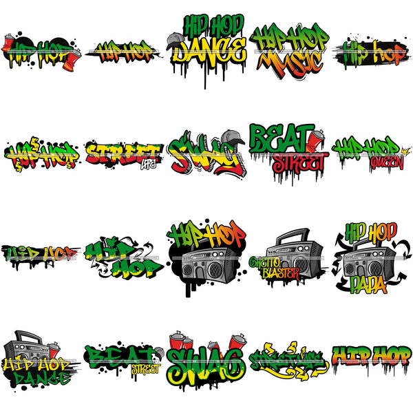Bundle 20 Graffiti Designs Hip Hop Swag Wall Street Paint BW SVG PNG JPG Cutting Files For Silhouette Cricut and More!