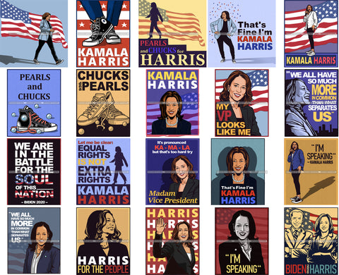 Bundle 20 Vice President Kamala Harris Chucks and Pearls 2021 Inauguration Designs Woman Power PNG JPG Files For Silhouette Cricut and More
