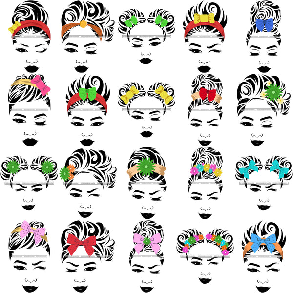 Woman Wearing Headband Make Up Model Long Eyelashes Wink Eye SVG JPG PNG Layered Cutting Files For Silhouette Cricut and More