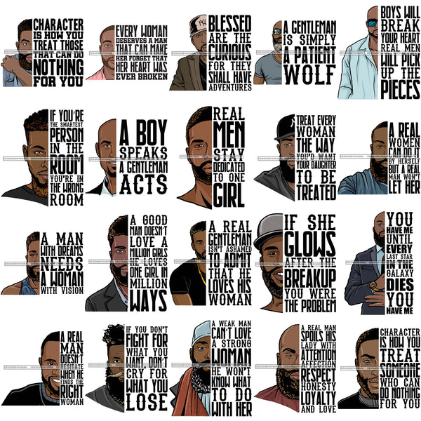 Bundle 20 Bearded Handsome Man Life Quotes Half Face Quotes SVG Files For Cutting and More!