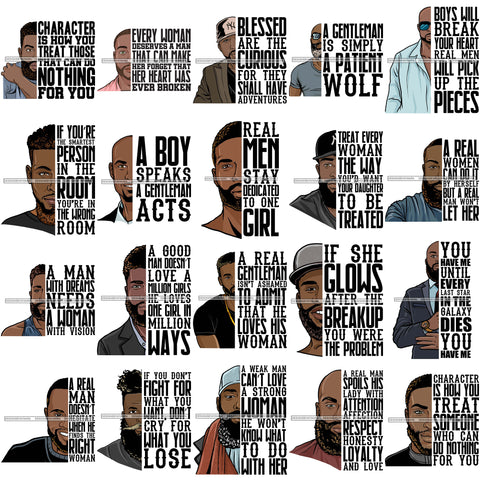 Bundle 20 Bearded Handsome Man Life Quotes Half Face Quotes SVG Files For Cutting and More!