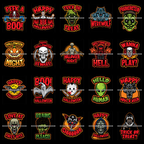Bundle 20 Halloween Trick Or Treat Scary Horror Holiday Spooky Mystery Creepy Graphics SVG Cutting Files For Silhouette Cricut and More
