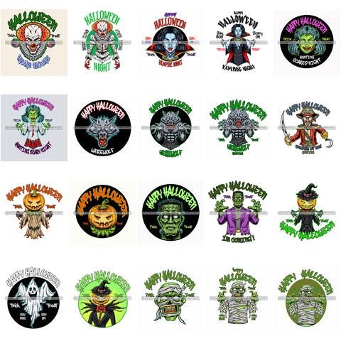 Bundle 20 Halloween Celebration Scary Horror Spooky October Fear Holiday Creepy SVG PNG JPG Cutting Files For Silhouette Cricut Cut Cutting