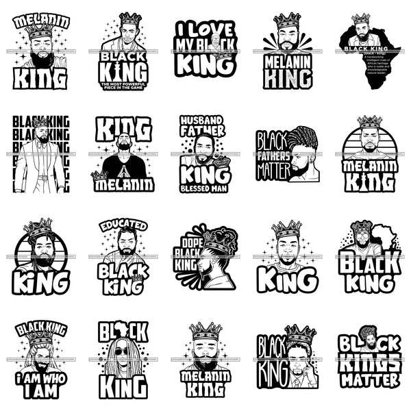 Bundle 20 Afro Black King Man Power Handsome Bearded Men Proud Husband SVG Cutting Files For Silhouette Cricut and More!
