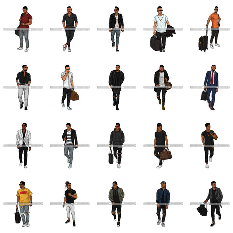 Bundle 20 Afro Latino Man Handsome Bearded Men Husband Fashion Model Melanin African American Male PNG JPG SVG Cutting Files For Silhouette Cricut and More!