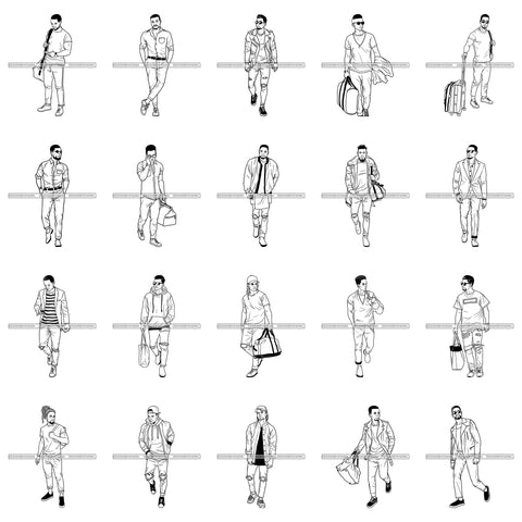 Bundle 20 Afro Latino Caucasian Man Handsome Bearded Men Husband Fashion Model Melanin African American Male PNG JPG SVG Cutting Files For Silhouette Cricut and More!