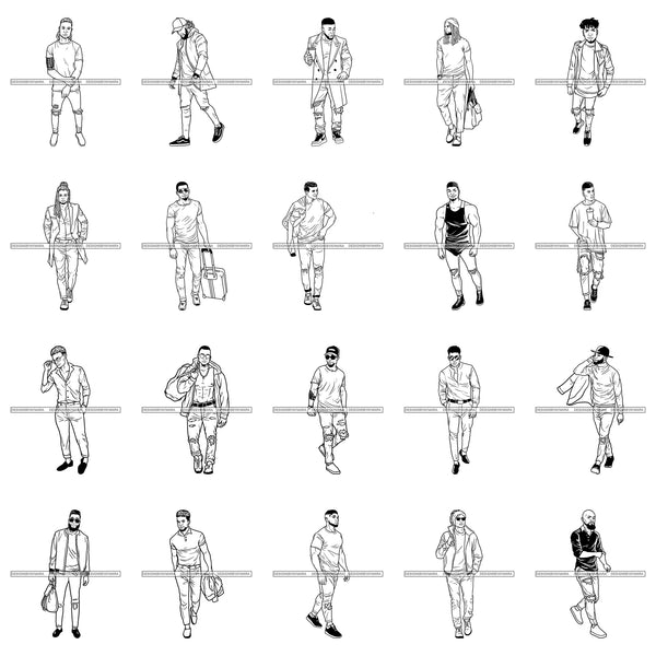 Bundle 20 Afro Latino Caucasian Man Handsome Bearded Men Husband Fashion Model Melanin African American Male PNG JPG SVG Cutting Files For Silhouette Cricut and More!