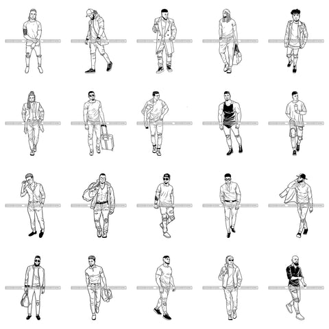 Bundle 20 Afro Latino Caucasian Man Handsome Bearded Men Husband Fashion Model Melanin African American Male PNG JPG SVG Cutting Files For Silhouette Cricut and More!