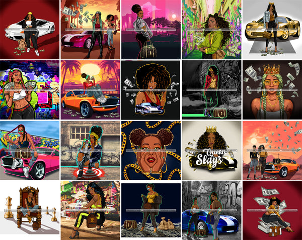Bundle 20 Boss Lady Money Maker Hip Hop Cover Hustler Woman Nubian Queen Melanin PNG JPG Clipart