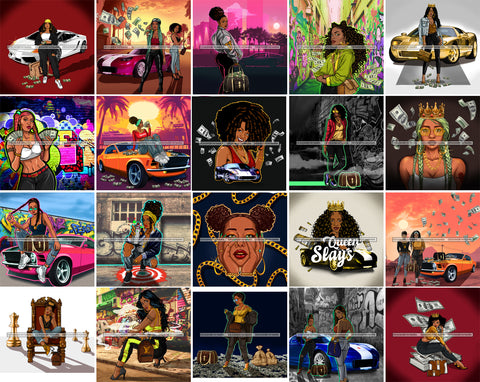 Bundle 20 Boss Lady Money Maker Hip Hop Cover Hustler Woman Nubian Queen Melanin PNG JPG Clipart