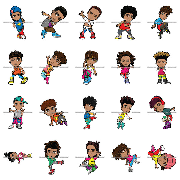 Bundle 20 Boy Dancing Hip Hop Dancer Freestyle Music Break Dance SVG PNG JPG Cutting Files For Silhouette Cricut and More!