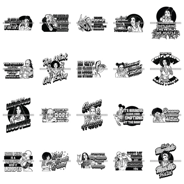Bundle 20 Afro Hustle Hustling Hustler I Got That Mom Boss Hustle Quotes Melanin Pretty Woman Melanin Black Girl Magic Nubian PNG JPG SVG Cutting Files For Silhouette Cricut and More!