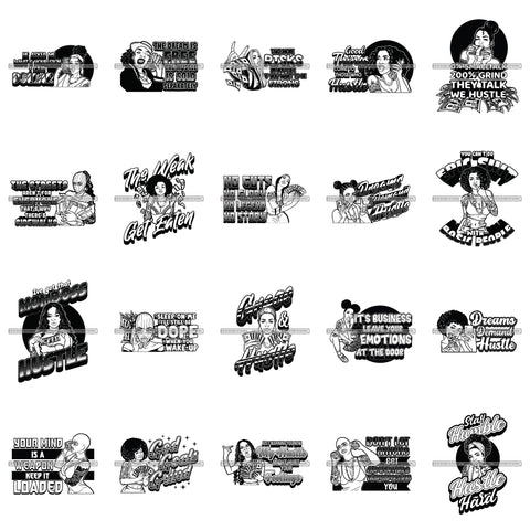 Bundle 20 Afro Hustle Hustling Hustler I Got That Mom Boss Hustle Quotes Melanin Pretty Woman Melanin Black Girl Magic Nubian PNG JPG SVG Cutting Files For Silhouette Cricut and More!