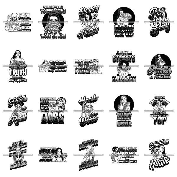 Bundle 20 Afro Hustle Hustling Hustler Queen Of Hustle Quotes Melanin Pretty Woman Melanin Black Girl Magic Nubian PNG JPG SVG Cutting Files For Silhouette Cricut and More!