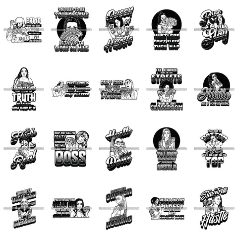 Bundle 20 Afro Hustle Hustling Hustler Queen Of Hustle Quotes Melanin Pretty Woman Melanin Black Girl Magic Nubian PNG JPG SVG Cutting Files For Silhouette Cricut and More!