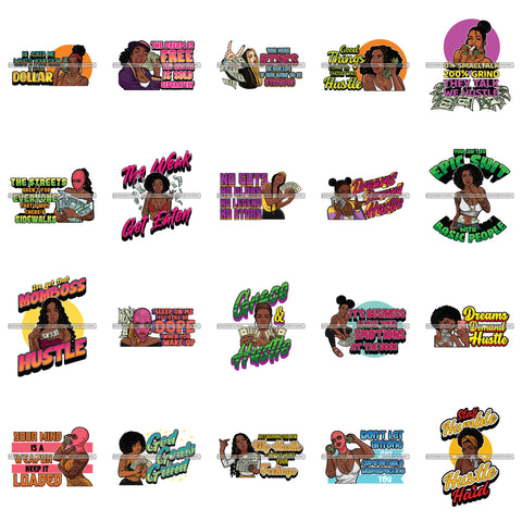 Bundle 20 Afro Hustle Hustling Hustler I Got That Mom Boss Hustle Quotes Melanin Pretty Woman Melanin Black Girl Magic Nubian PNG JPG SVG Cutting Files For Silhouette Cricut and More!