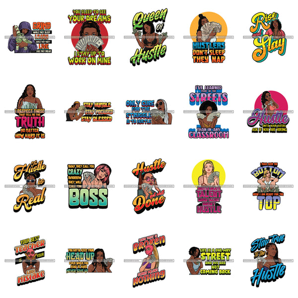 Bundle 20 Afro Hustle Hustling Hustler Queen Of Hustle Quotes Melanin Pretty Woman Melanin Black Girl Magic Nubian PNG JPG SVG Cutting Files For Silhouette Cricut and More!
