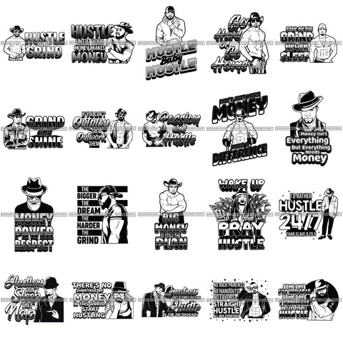 Bundle 20 Gangster Black Man Wake Up Pray Hustle Quotes Hustler Hustling Savage Money 100 Dollar Bill Street Man African American Male PNG JPG SVG Cutting Files For Silhouette Cricut and More!
