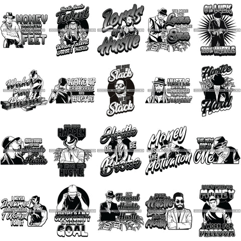 Bundle 20 Gangster Black Man Hustler Hustling Hustle Grind Quotes Savage Money 100 Dollar Bill Street Man African American Male PNG JPG SVG Cutting Files For Silhouette Cricut and More!