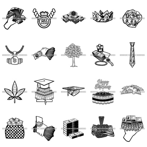 Bundle 20 Money Tree 100 Dollar Bill Dinero Hustler Grind BW SVG PNG JPG Cutting Files For Silhouette Cricut and More!