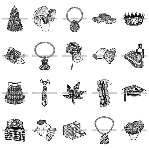 Bundle 20 Money Tree Gold Chain Stuck Money 100 Dollar Bill Dinero Hustler Grind BW SVG PNG JPG Cutting Files For Silhouette Cricut and More!