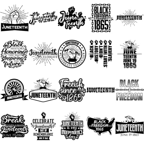 Bundle 20 Juneteenth Freedom Celebration Independent Day SVG PNG JPG Vector Cutting Designs For Silhouette Cricut and More!