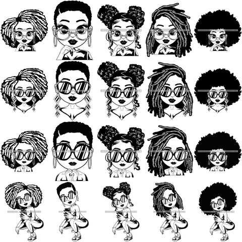 Bundle 20 Afro Cute Lili Woman SVG Hot Selling Designs Black Girl Magic Melanin Popping Hipster Girls SVG JPG PNG Layered Cutting Files For Silhouette Cricut and More